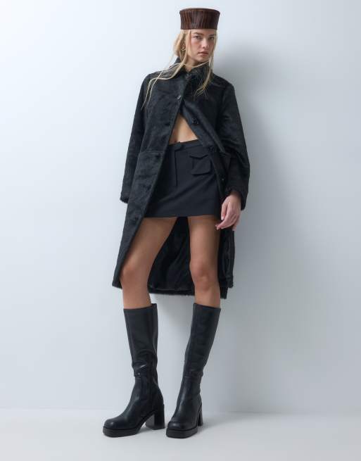 ASOS DESIGN Charlene botas altas tipo calcetín elásticas con tacón ancho en negro, 1 de 5