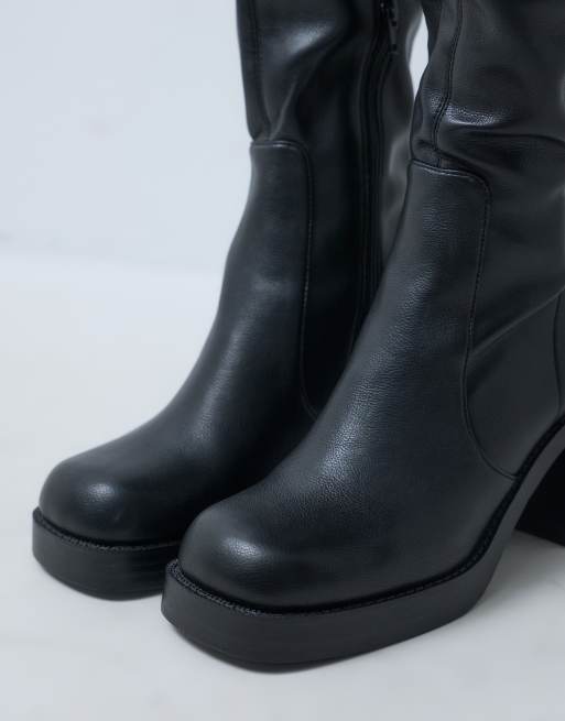 ASOS DESIGN Charlene bottes montantes en maille extensible à talon carré noires, 3 de 5