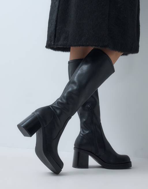 ASOS DESIGN Charlene knähöga boots med blockklack och stretchig strumpkonstruktion i svart, 4 av 5
