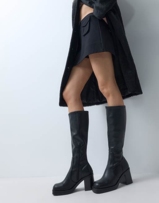 ASOS DESIGN Charlene knæstøvler med blokhæl og stretch-sok i sort, 2 af 5
