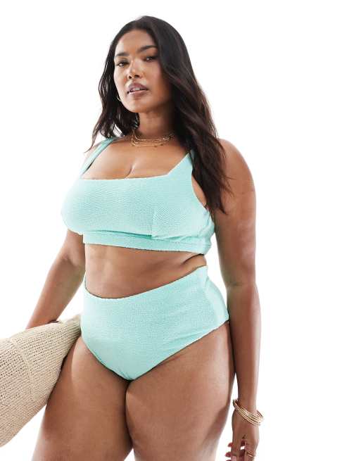 ASOS DESIGN – Charlene – Mintgrön, strukturerad bikiniunderdel med hög benskärning och hög midja