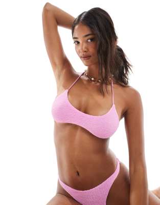 Asos Design Charlene Textured Antibes Bikini Top Light Pink In Pink