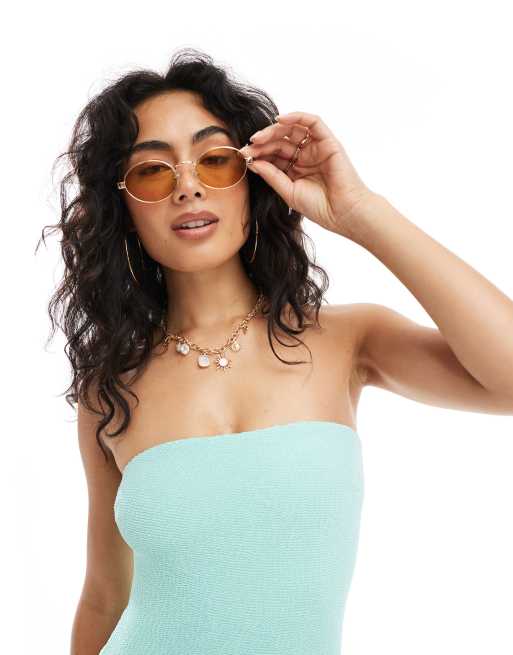 ASOS DESIGN Charlene textured bandeau swimsuit in mint, 4 of 4
