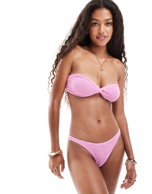 ASOS DESIGN Charlene textured Florida bikini bottoms in light pink