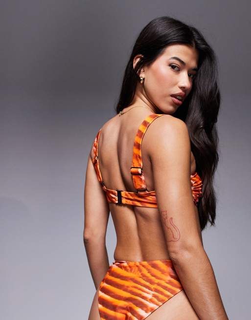 ASOS DESIGN - Charlie - Cropped bikinitopje met ring in oranje dierenprint, 3 van 4