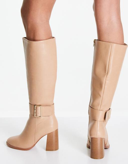 ASOS DESIGN - Charlotte - Bottes hauteur genou à talon et détail boucle - Camel, 2 de 4