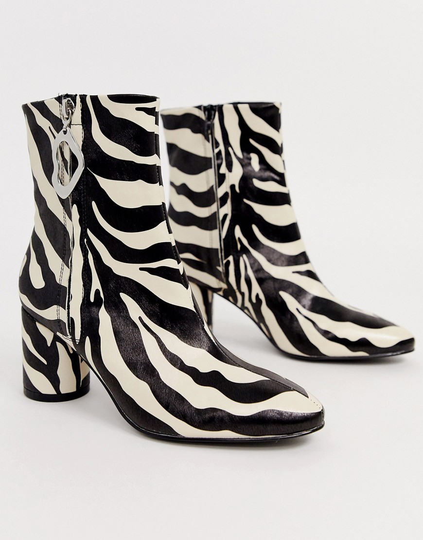 ASOS DESIGN Charlotte feature zip smart ankle boots in zebra-Multi
