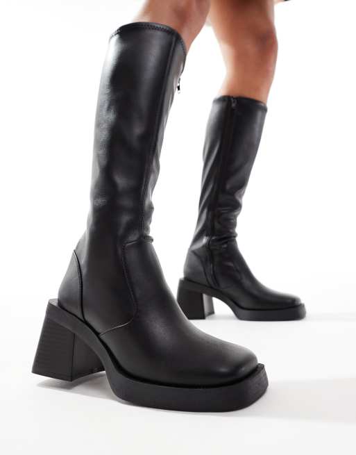 ASOS DESIGN Charlotte heeled knee boots in black ASOS