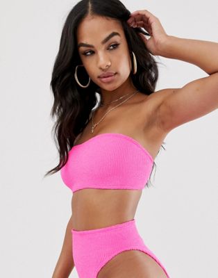 Asos Design Charlotte Pink Mix And Match Crinkle Bandeau Bikini Top Asos