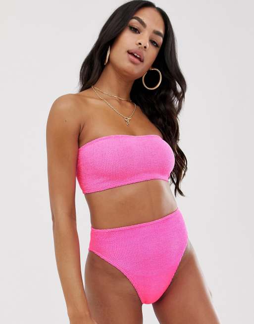 ASOS DESIGN charlotte pink mix and match crinkle high leg high waist bikini bottom