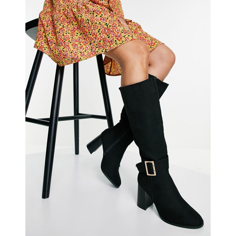 WfQFn Donna DESIGN - Charlotte - Stivali al ginocchio neri con tacco e fibbie