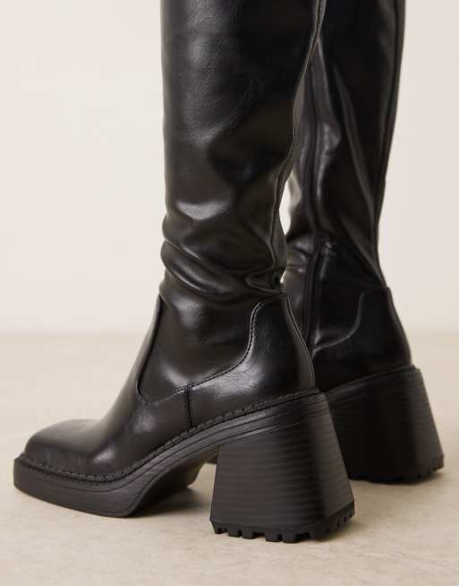 ASOS DESIGN Charly heeled knee boots in black
