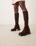 [ASOS DESIGN] ASOS DESIGN Charly heeled knee boots in chocolate suedette-Brown 40 Chocolate