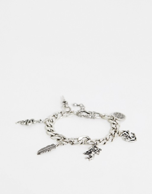 ASOS DESIGN charm bracelet in burnished silver tone