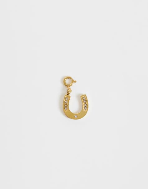 ASOS DESIGN charm intercambiabile portafortuna a ferro di cavallo in acciaio inossidabile impermeabile color oro - view 1