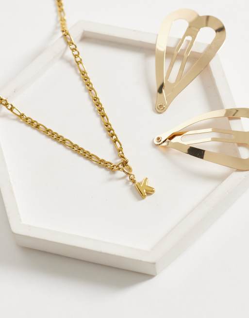 ASOS DESIGN charm K intercambiabile in acciaio inossidabile waterproof color oro, 2 di 4