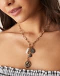 [ASOS DESIGN] ASOS DESIGN charm necklace with fossil pendant in worn gold tone No Size Gold
