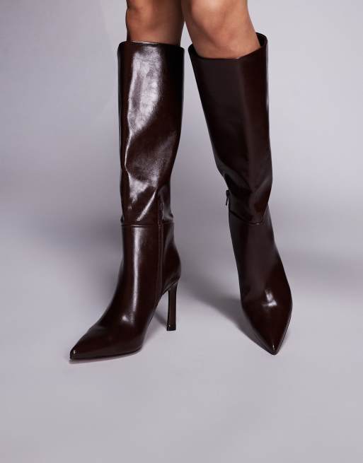 ASOS DESIGN Charmed heeled knee boots in chocolate