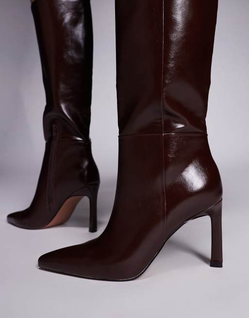 ASOS DESIGN Charmed heeled knee boots in chocolate