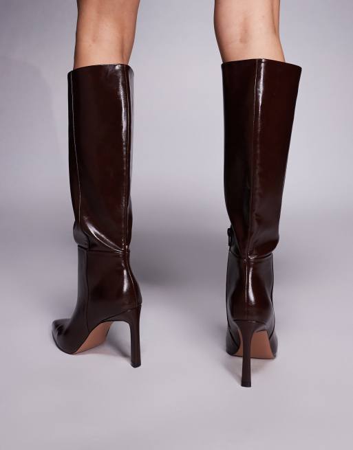 ASOS DESIGN Charmed heeled knee boots in chocolate