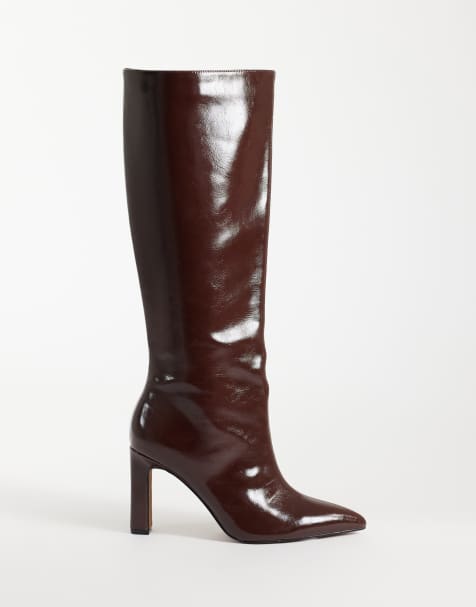 ASOS DESIGN Charming heeled knee boots in chocolate - view 1