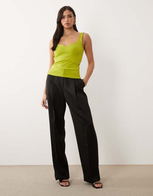 ASOS DESIGN - Chartreusefarvet overdel i tæt bomuldsstof med buet hals, 2 af 4