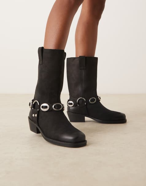 ASOS DESIGN - Chase - Bottes bohème en cuir avec détail harnais - Noir - view 1