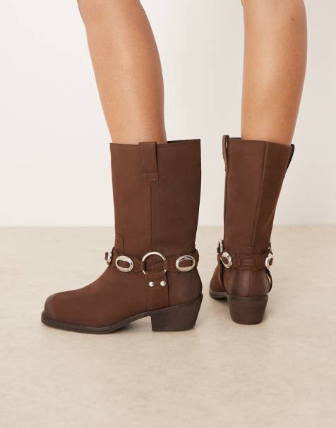 ASOS DESIGN - Chase - Brune boho-knæstøvler med seledetaljer i nubuck-læder - view 1