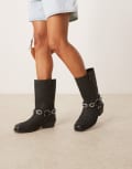 [ASOS DESIGN] ASOS DESIGN Chase leather boho harness knee boots in black nubuck 39 Black nubuck