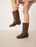 [ASOS DESIGN] ASOS DESIGN Chase leather boho harness knee boots in brown nubuck 38 BROWN NUBUCK