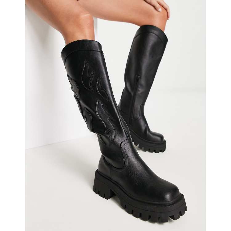 ASOS DESIGN Chase square toe western boots in black