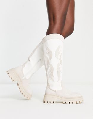 ASOS DESIGN Chase square toe western boots in off white | ASOS