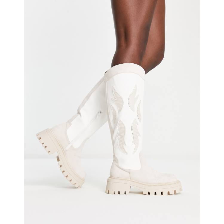 ASOS DESIGN Chase square toe western boots in off white