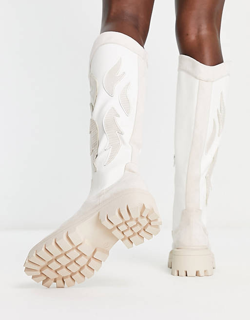 Asos Women Shoes Boots Cowboy Boots Chase square toe western boots in off white 