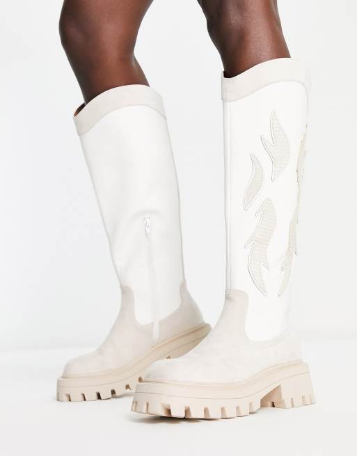 ASOS DESIGN - Chase - Stivali stile western con punta quadrata bianco sporco, 4 di 4