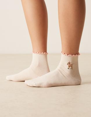 ASOS DESIGN - Chaussettes à bord ondulé et broderie faon - Rose-Blanc