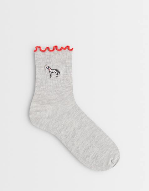 ASOS DESIGN - Chaussettes à bord volanté et broderie dalmatien - Gris - view 1