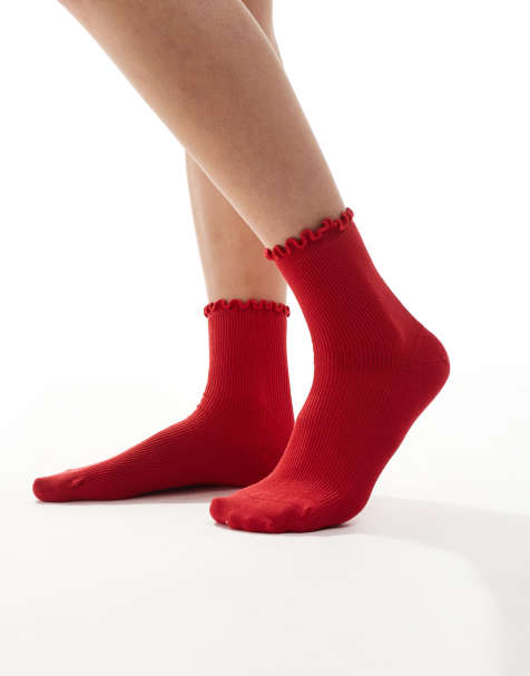 ASOS DESIGN - Chaussettes à bord volanté - Rouge - view 1
