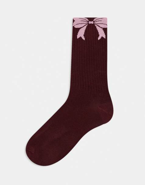 ASOS DESIGN - Chaussettes à détail nœud - Bordeaux et rose - view 1