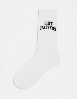 ASOS DESIGN - Chaussettes à motif Shit Happens - Blanc - view 1