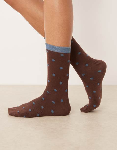 ASOS DESIGN - Chaussettes à pois - Marron chocolat et bleu clair - view 1