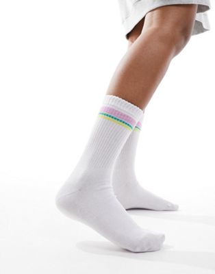 ASOS DESIGN stripe ankle socks in white  - ASOS Price Checker