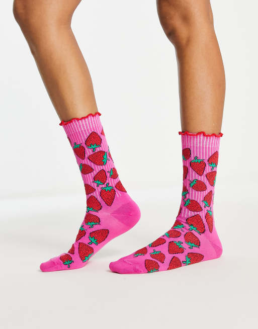 ASOS DESIGN - Chaussettes à volants contrastants et imprimé fraises sur l'ensemble - Multicolore, 4 de 4