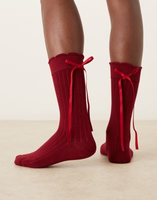 ASOS DESIGN - Chaussettes avec ruban - Rouge vin