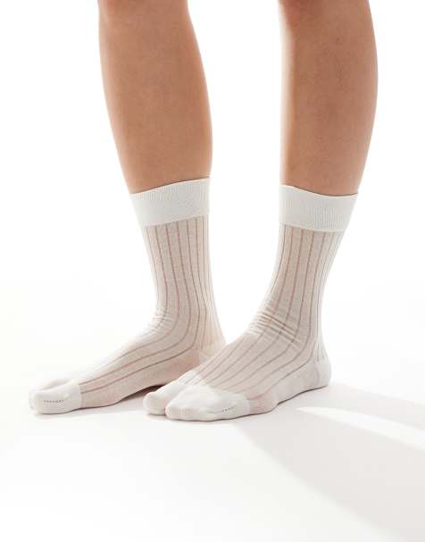 ASOS DESIGN - Chaussettes côtelées à bout fendu - Crème - view 1