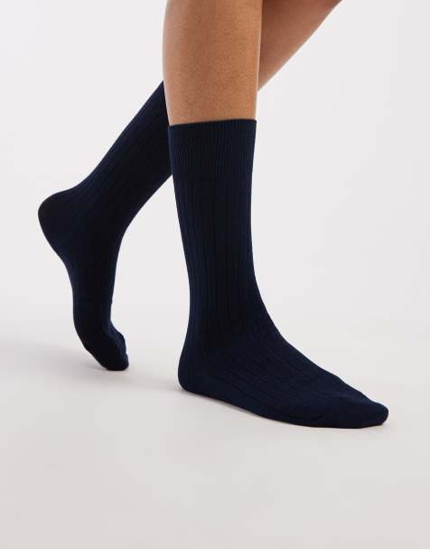 ASOS DESIGN - Chaussettes côtelées à revers - Bleu marine - view 1
