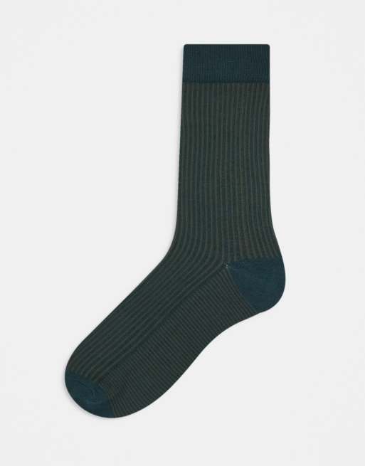 ASOS DESIGN - Chaussettes côtelées bicolores - Vert