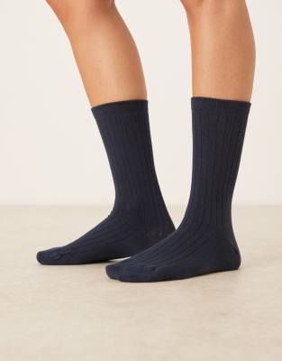 ASOS DESIGN - Chaussettes côtelées douces - Bleu marine