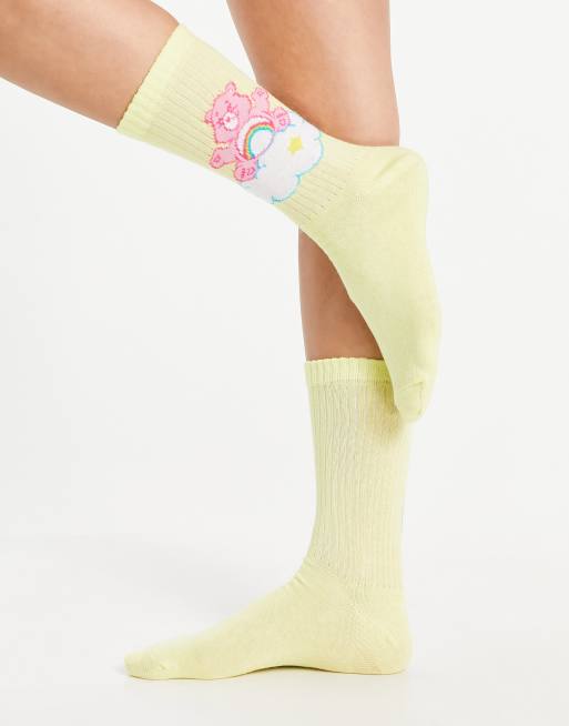 ASOS DESIGN - Chaussettes côtelées mi-mollet à motif Bisounours - Citron