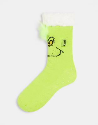 ASOS DESIGN - Chaussettes de Noël style chaussons à motif Grinch - Vert ...